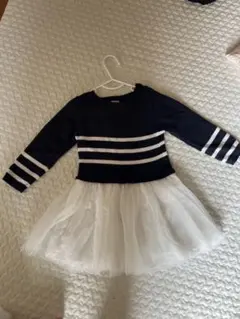 プチバトー ワンピース ニット チュール ボーダー ネイビー 18M