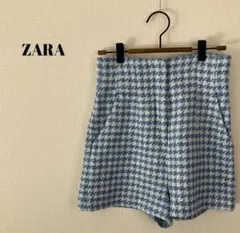 ZARA ザラ　青と白のチェック柄ショートパンツハーフパンツ Mサイズ