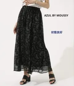 AZUL BY MOUSSYリーフ柄楊柳スカート・ブラック　イージーケアのサムネイル