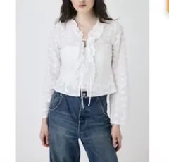 MOUSSY ホワイト 長袖 ブラウス 刺繍 フリルのサムネイル