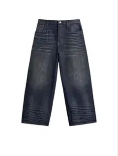 ZARA ベルト付き バギーフィット デニムワイドパンツ グレー メンズ 36 