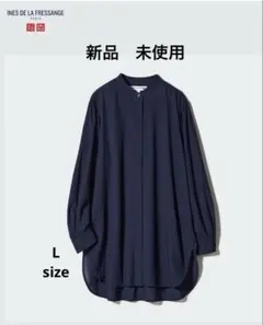 UNIQLO イネスコラボ　ネイビー シアサッカーロングシャツ　L size