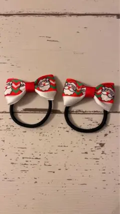 サンタクロースリボンヘアゴム2個セット