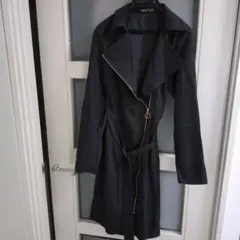 ライダースワンピースSHEIN 黒のロングコート Mサイズ