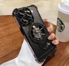 iPhoneケース 16 MagSafe対応 リング付 黒 クリア