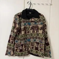 エスニック ジャケット アジアン 民族柄 ゾウ柄 コットン アウター