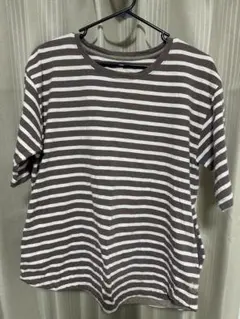 ハートマーケット ボーダー半袖カットソー ブラウンホワイト ポッケ付き Tシャツのサムネイル