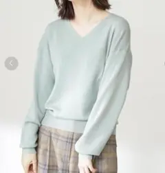 N. ナチュラルビューティーベーシック　ウールベーシック総針Vネックニット