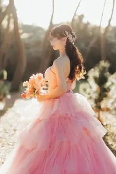 ピンク チュール ティアードドレス　Mサイズ　前撮り