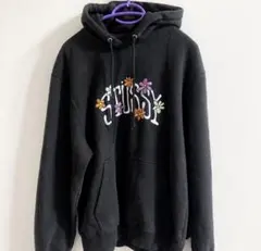 Stussy ブラック パーカー Lサイズ 花柄刺繍