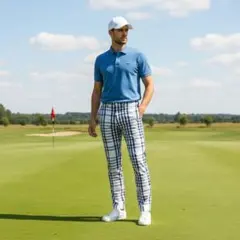 【美品】パーリーゲイツ チェック柄 ゴルフパンツ メンズ 4(M) 爽やか配色