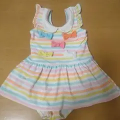 ベビー水着（女の子）90cm ストライプ リボン ワンピース
