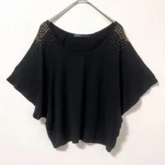 ◉moussy　クロップド丈半袖カットソー　F　 黒　肩スタッズ　フレア袖のサムネイル