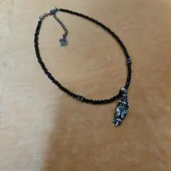 ブラックビーズ ネックレス ペンダント付き