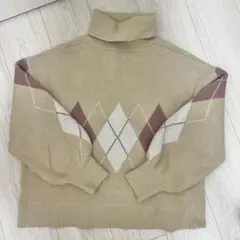 Heather チェックニットセーターFサイズ ベージュ