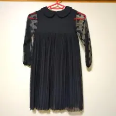 黒いドット柄シースルー袖ワンピース