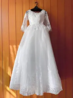 ウェディングドレス 花嫁ドレス Aライン 花レース シースルー 編み上げ 前撮り