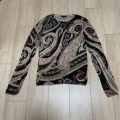 エトロ シルク カシミヤ 総柄 ペイズリー柄　長袖ニット　薄手　48のサムネイル