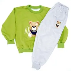 匿名配送 韓国風くまちゃん スウェット セットアップ 110cm グリーン 長袖