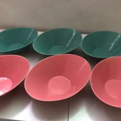 楕円形深皿　赤緑　計6枚