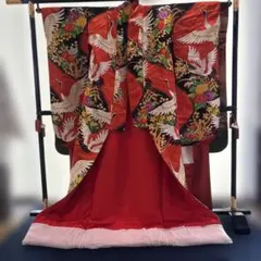 v*.様 ■E6118■アンティーク■正絹縮緬■赤　鶴柄　袷　長襦袢■丈133 v*.様 □E6118□アンティーク□正絹縮緬□赤 鶴柄 袷 長襦袢□丈133