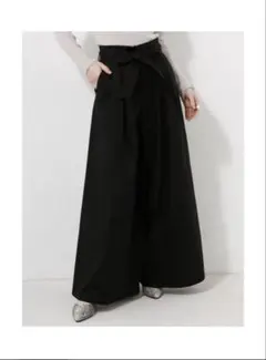 【AZUL BY MOUSSY】ウエストリボンワイドチノパンツ　黒　S