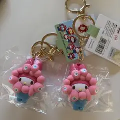 サンリオミャクミャク　マイメロ2点セット　パステルカラー立体なりきりキーホルダー