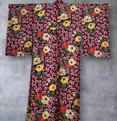 6359◆【逸品】アンティーク着物　銘仙　オレンジ色　カーネーション　大正ロマン 6359◇【逸品】アンティーク着物 銘仙 オレンジ色 カーネーション 大正