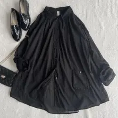 【Lサイズ】 akane コットン ギャザー ワイド シアー ブラウス ブラック