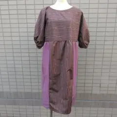 着物リメイク　大島紬　ワンピース　ゆったりサイズ　M～LL　ロングチュニック