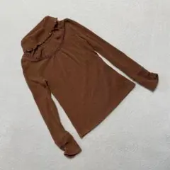 axes femme リブハイネック フリルニットブラウンM