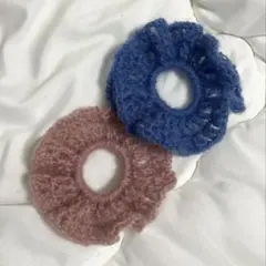 フリルデザインシュシュ 青＆ピンク 2色セット