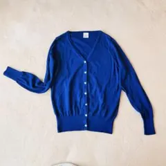 ニット　カーディガン　Vネック　青　ブルー　Lサイズ
