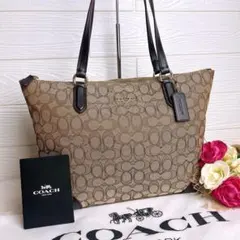極美品☆COACHコーチ トートバッグ ブラウン シグネチャー キャンバス