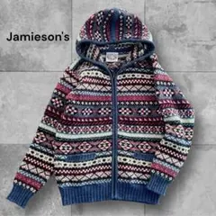 Jamieson's フェアアイル柄 フード付きセーター フーデッドカーディガン