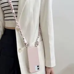 iPhoneケース　iPhone11pro ショルダーケース　紐付　カバーピンク