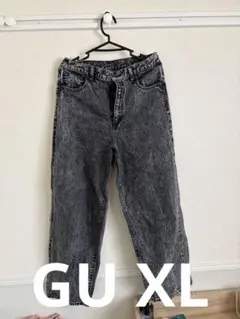 GU グレー ワイドレッグ デニムパンツ XL
