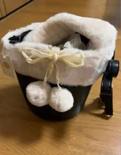 2WAYショルダーバケツ型ファーバッグ　ブラック