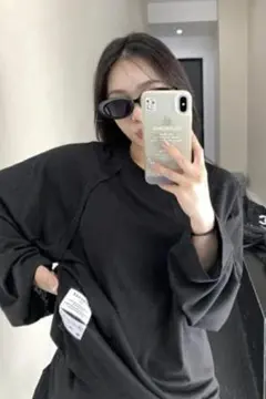 OISIS 薄手 ロング Tシャツ ブラック Lサイズ オーバーサイズ 長袖のサムネイル