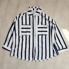 90s ユニセックス ストライプ シャツ 長袖 ゆったり レトロ 古着 春