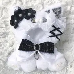 b214 ぬい服 12cm ちびぐるみ 着ぐるみ おすわり 白黒 王冠 猫セット