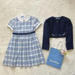 美品✨ファミリア✨フォーマルアンサンブルスーツ125白襟ワンピース　ボレロ