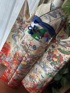 振袖フルセット 紅型 クリームホワイト×オレンジ