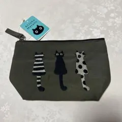 Atsuko Matano ☆猫刺繍ポーチ カーキ♪♪♪のサムネイル