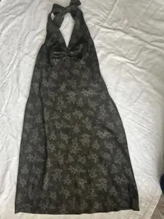 コムサイズム/Lサイズ/ハイビスカスプリント ホルターネック 膝丈ワンピース