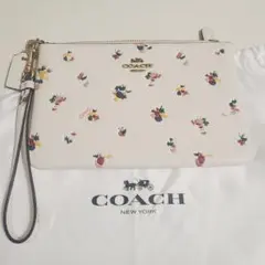 COACH コーチ フラワープリント レザー クラッチバッグ ポーチ 白