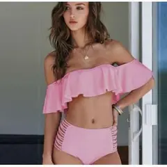 ピンクL　オフショル　オフショルダー　水着　かわいい　おしゃれ　夏アイテム♡