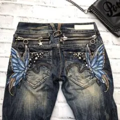 Romany jeans デニム ジーンズ 24 蝶 刺繍 Y2K フレア