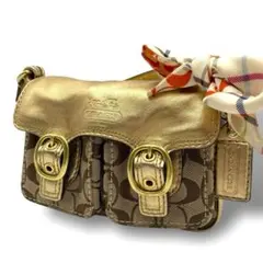 コーチ　ミニショルダーバッグ シグネチャー　キャンバス　ゴールド ロゴ型押し