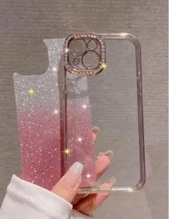 iPhone13/14/15 インナーシート グラデーショングリッター ピンク